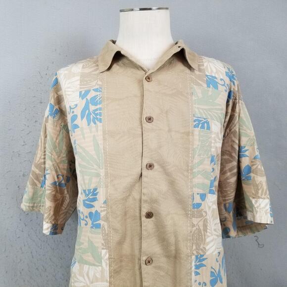 Boca Classics Shirt Mens 2XL Tan Blue Hawaiian Aloha Camp Short Sleeve Button - Picture 2 of 16